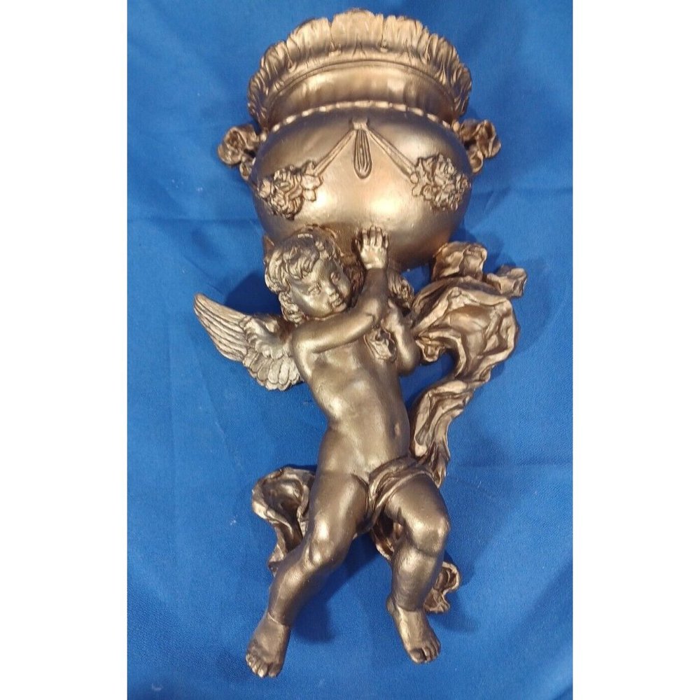 Vtg Syroco Cherub Wall Pocket Urn Rose Wall Sconce Putti Angel Planter V… - Picture 3 of 8